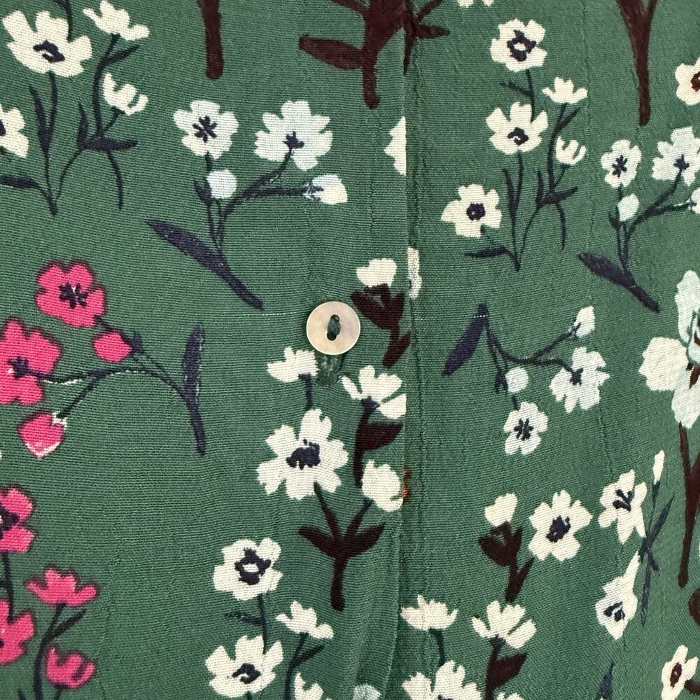 ZARA TRAFALUC Green Floral Peplum Blouse Size L Bell Sleeve Button Back Closure - Picture 9 of 9